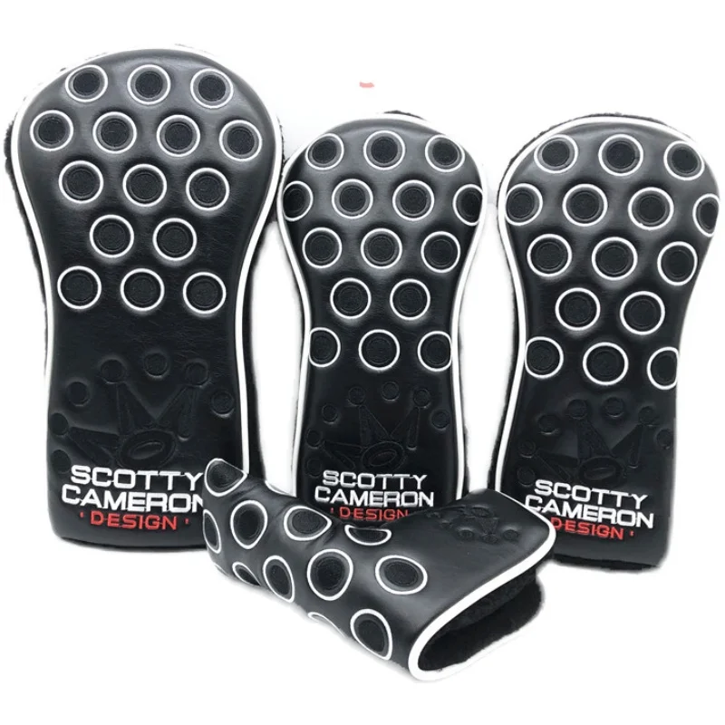 水玉クラウン木製クラブキャップカバー 1 3 5 木材、小さなドラムスティック、高級ゴルフクラブカバー、保護カバー、パター