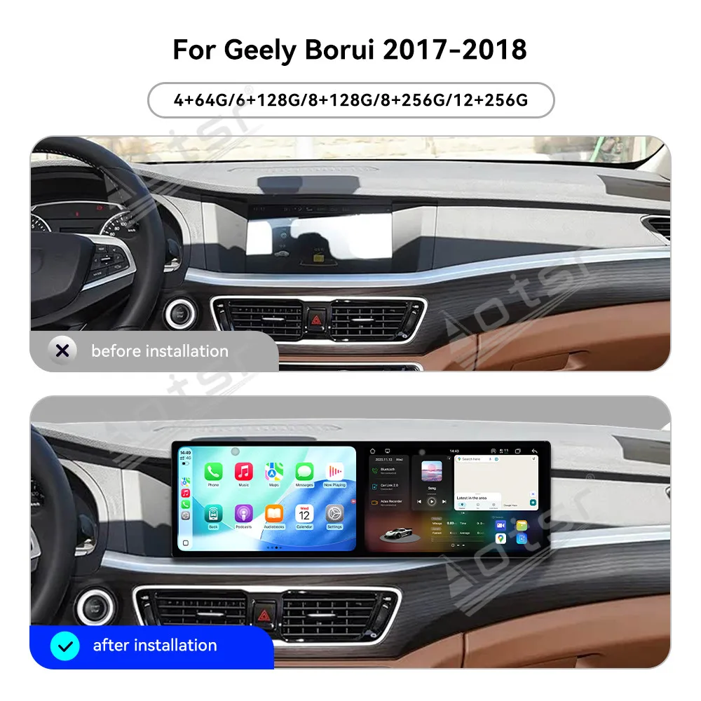 For Geely Borui 2017-2018 10.1 Inch Dual-Screen Plug & Play GPS Navigation Carplay Android Auto Car Radio Unit Head Accessory