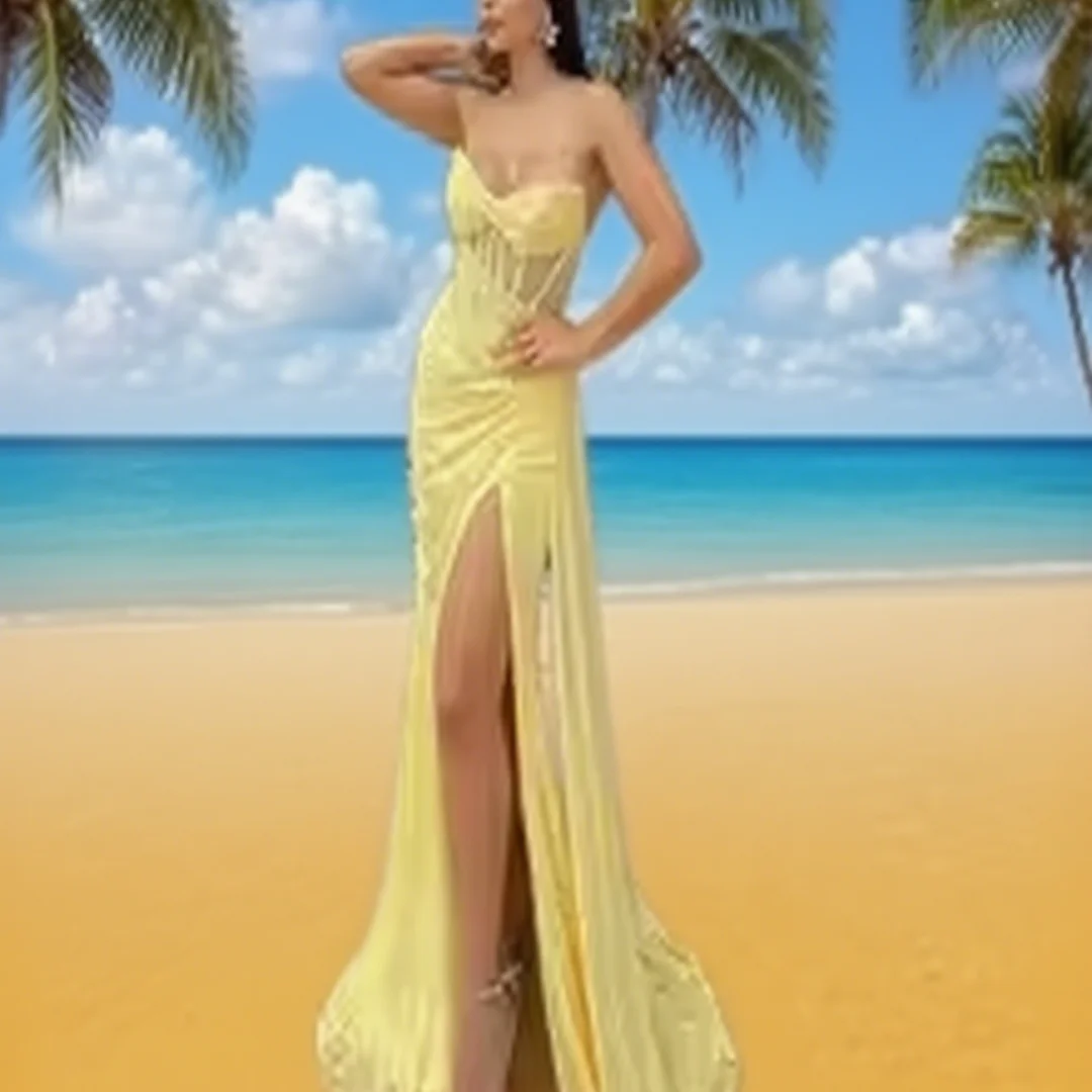 

Customized Translucent Evening Dress Luxury Elegant Wedding Guest Dresses for Special Occasions High Slit Strapless Prom