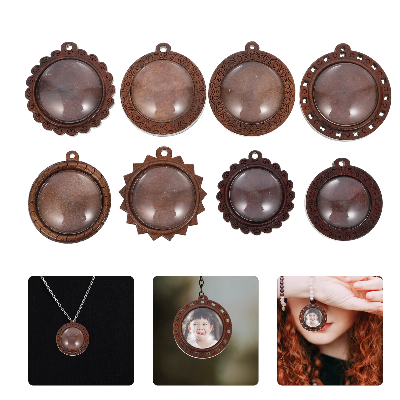 32 Pcs Jewelry Tray Round Pendants Trays Set Accessory for Crafting Keychain Brown