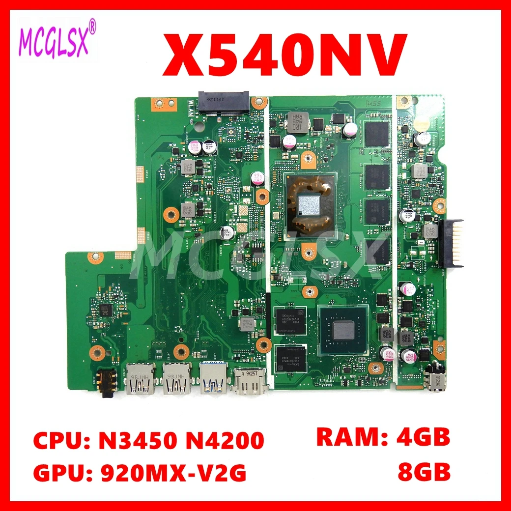 X540NV N3450 N4200 CPU 4GB/8GB-RAM GT920MX GPU Mainboard For ASUS X540N D540NV F540NV A540NV R540NV X580NV Laptop Motherboard