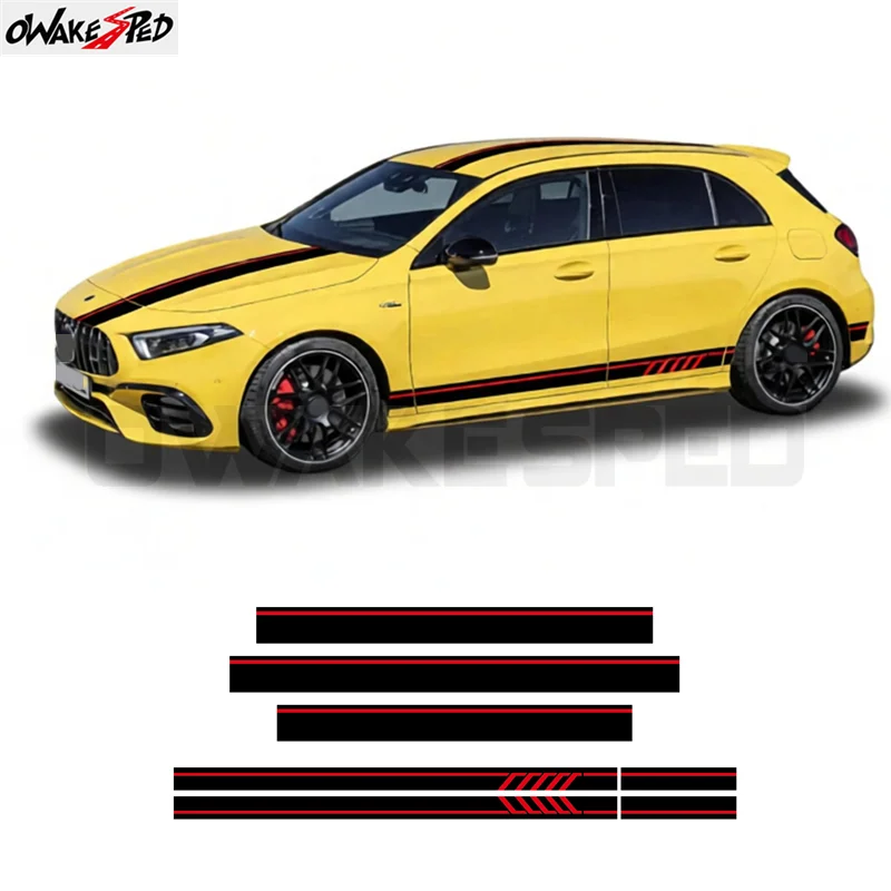5 Pcs/Set Black & Red Door Side Stripes Sticker Bonnet Roof Trunk Body Decal For Mercedes Benz A Class W176 AMG Edition 1 A45 S