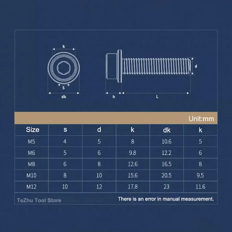 M5 M6 M8 M10 M12 Flange Socket Head Cap Screw 304 Stainless Steel Round Head With Pad Hexagon Socket Bolt