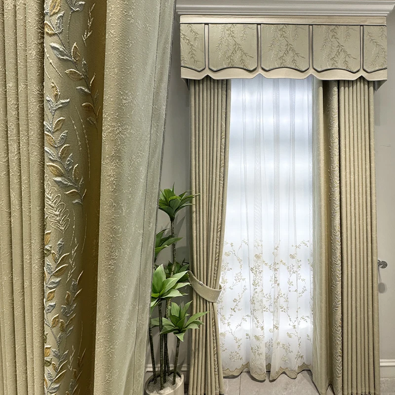 

Классическая роскошная ткань с вышивкой в европейском стиле на заказ, лист для гостиной, бежевая затемняющая занавеска, тюль, драпировка M1826