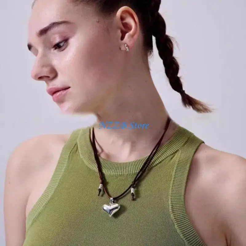

T21F Simple Heart Pendant Necklace Y2K Choker Collar Necklace Clavicle Chain Summer Neckband Party Jewelry for Women Girls