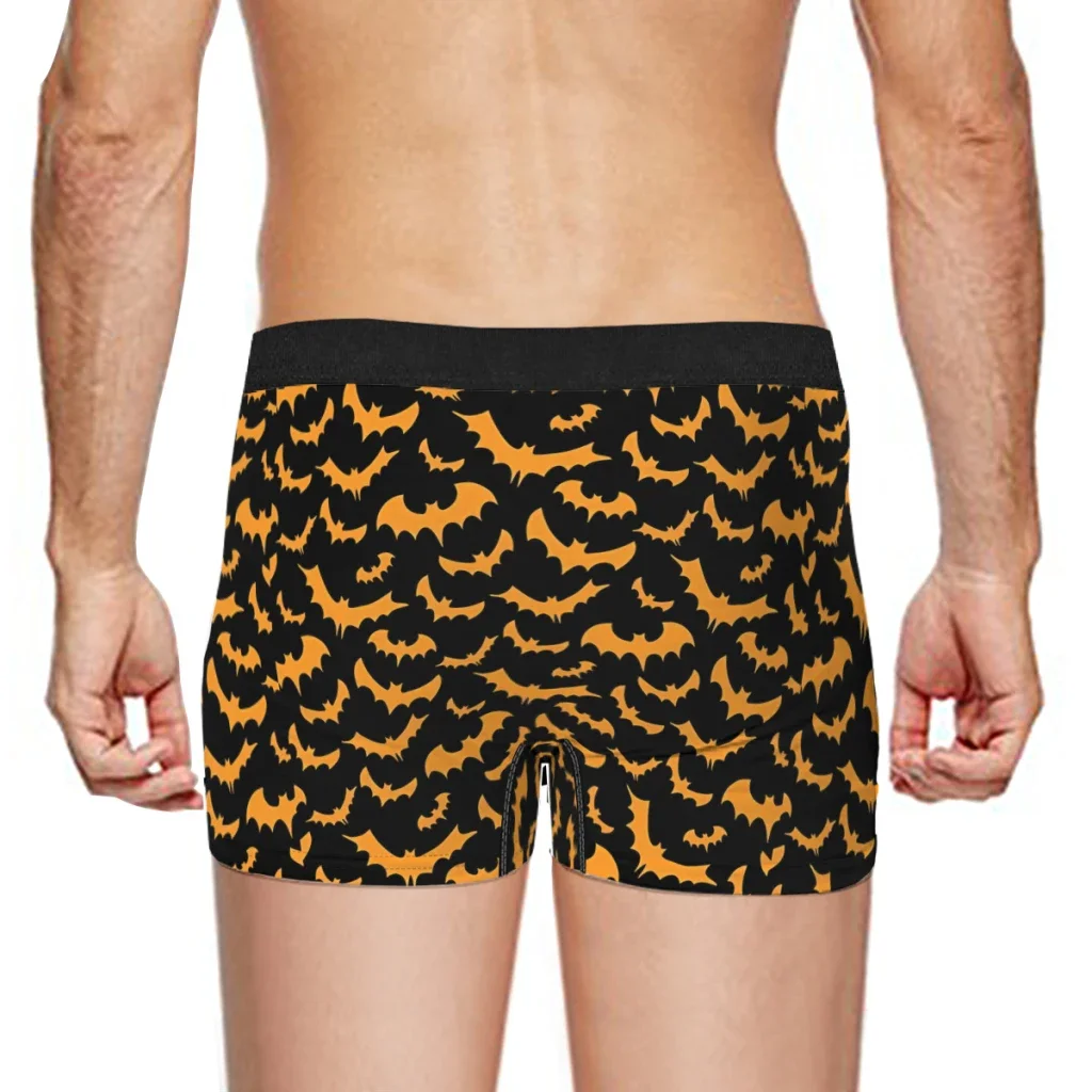 Boxer pour Homme Chauve-Souris Orange Hantée, Slip Noir, The Bats Animals 402, Sous-Vêtements Respirants, Short Imprimé de Qualité Supérieure