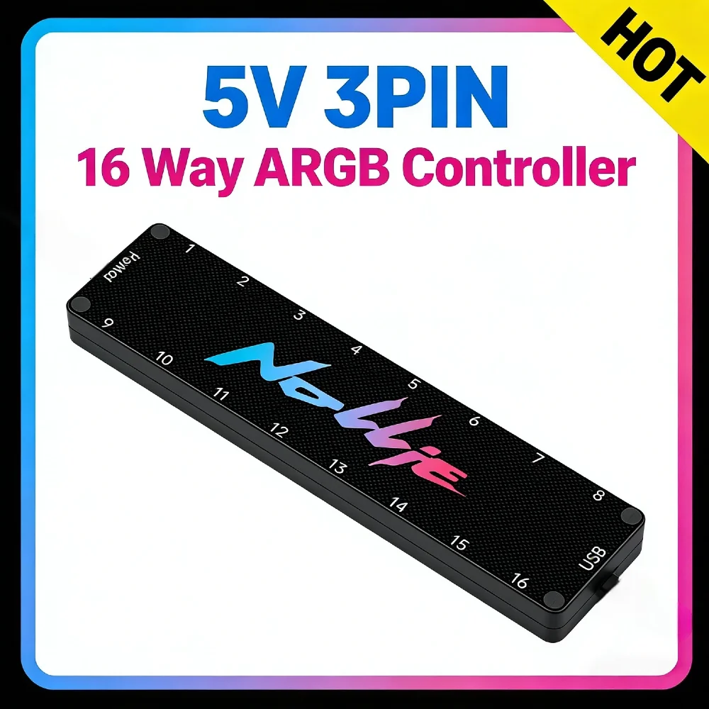 

16-полосный адресный разветвитель ARGB, 5 В, 3-контактный контроллер, двойной SATA Power, 1000 светодиодных шариков, поддержка сигналаRGB OpenRGB для материнской платы Int