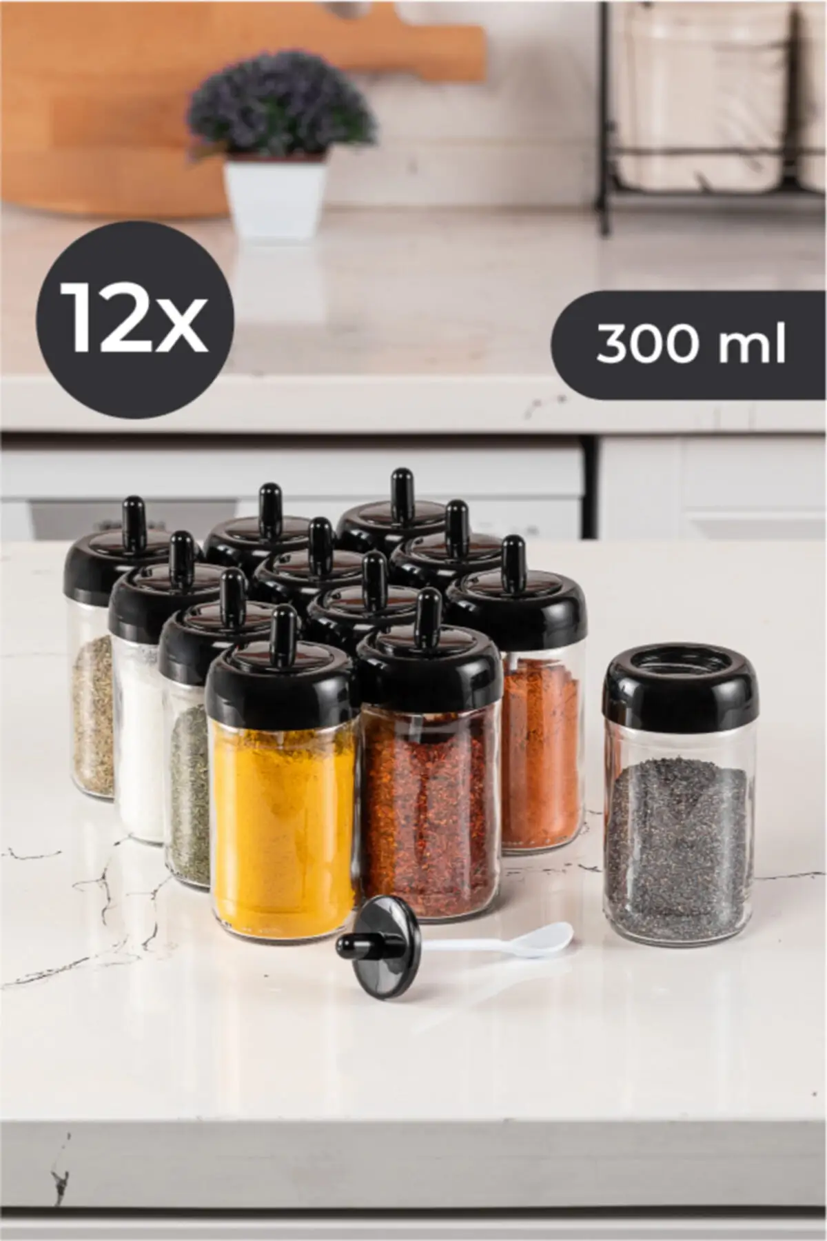 

12 Pieces Spice Set Long Cover Kitchen Storage Bottles Jar Sealed Food Container Tea Coffee Beans Grains Candy Organizer