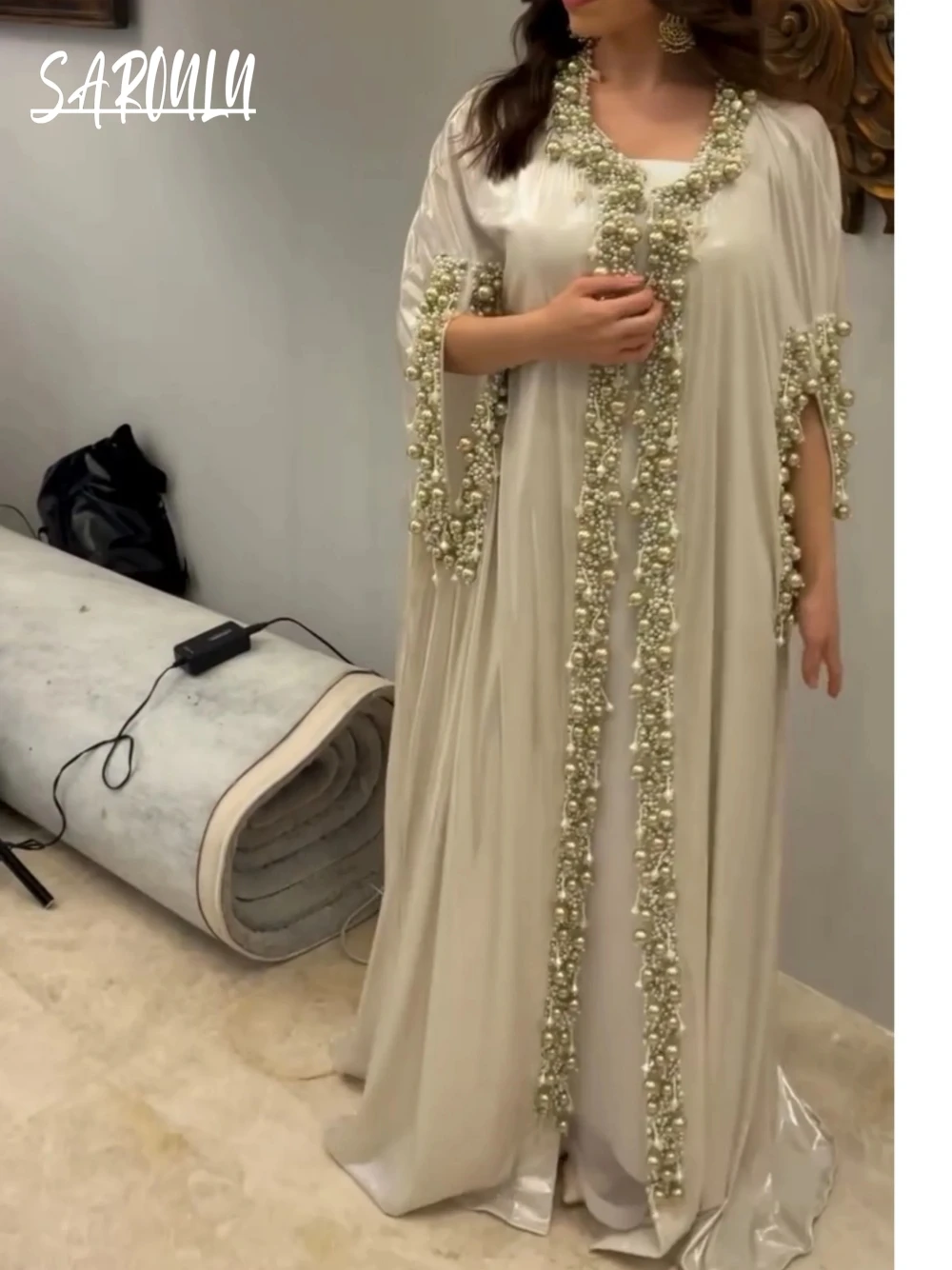 

Kaftan A Line Plus Size Evening Dress Luxurious Party Pearls Prom Gown Vintage Celebrity Customized Muslim Cocktail Wear