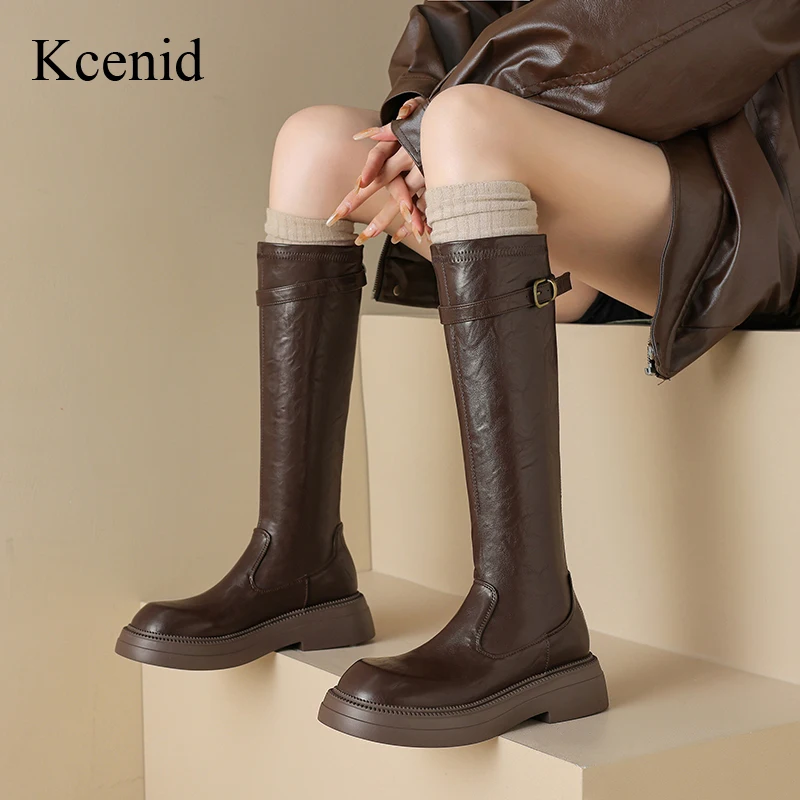 

Kcenid/Модные элегантные сапоги до колена на среднем каблуке с круглым носком, женские современные сапоги на платформе в уличном стиле, пикантные свадебные туфли