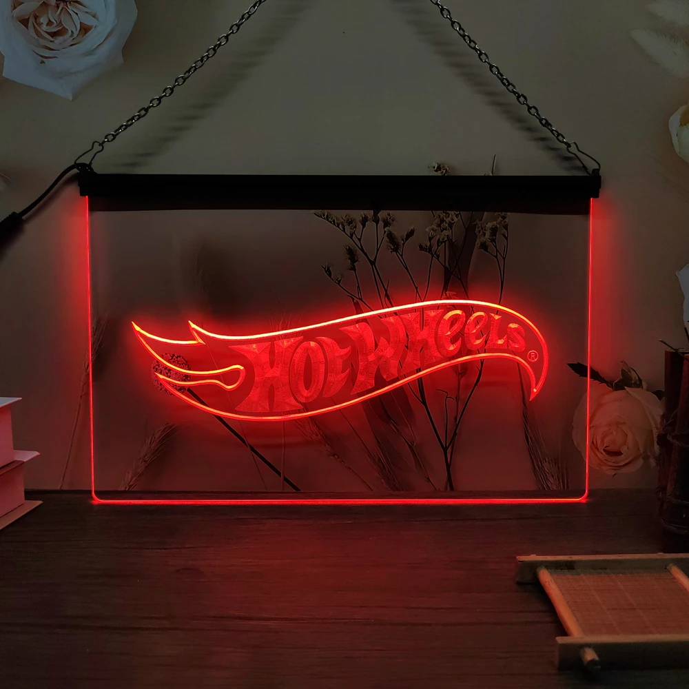 Hot Wheels – 3D-Schnitzerei, LED-Neonschild, Heimdekoration, Wand, Hochzeit, kreatives Schlafzimmer, Schreibtisch