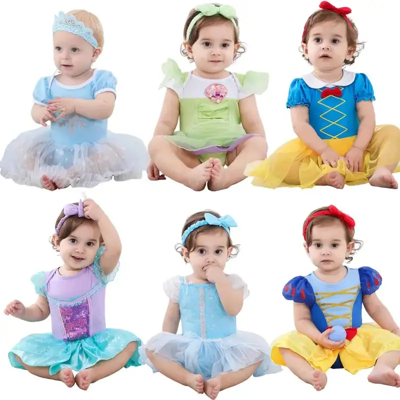 Bebé niña princesa Elsa Anna Blancanieves Bella vestir ropa mameluco diadema trajes de verano disfraz de Halloween