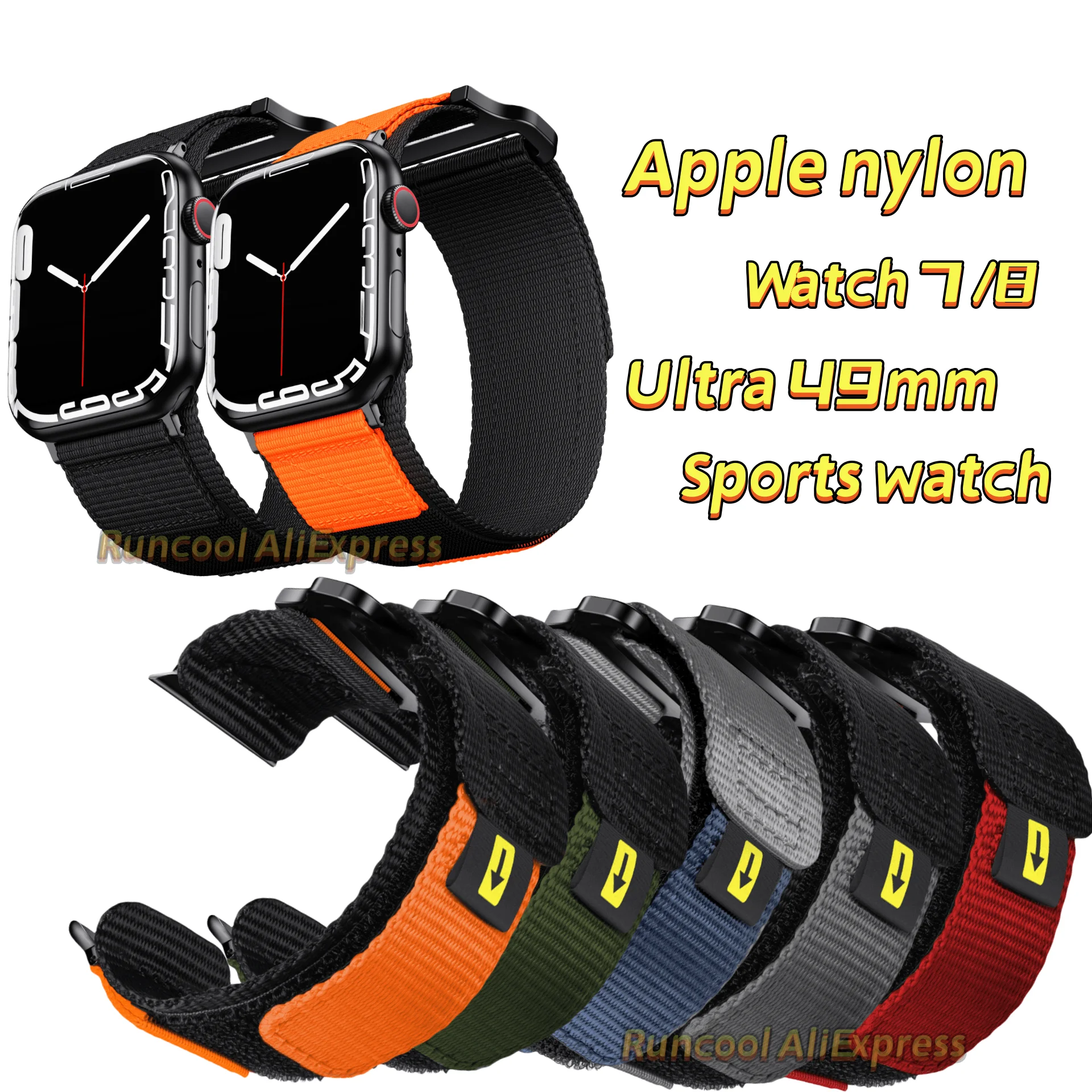 Cinturón deportivo de nailon compatible con Apple Watch 9, 8, 7, 6, 5, 4, 3, 2, 1, SE, Ultra tejido para iWatch de 49mm, 45mm, 44mm, 42mm 41mm