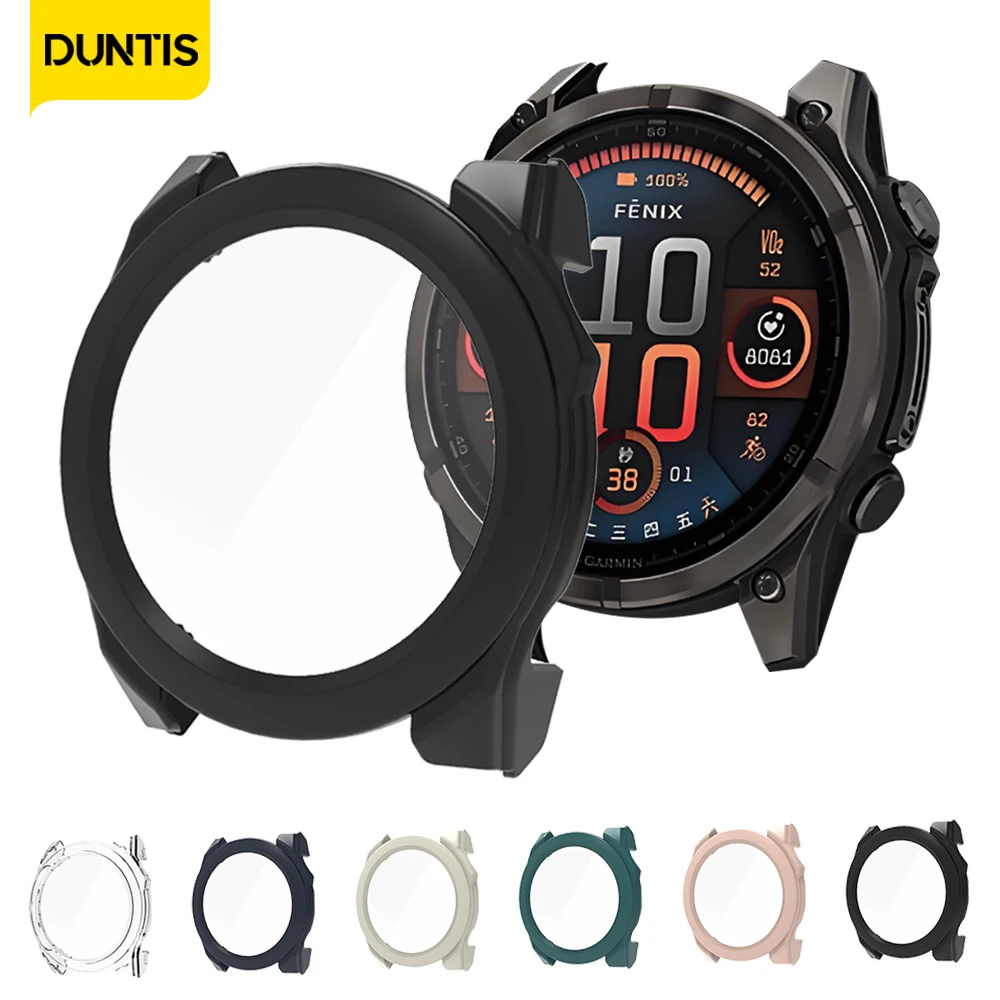 Screen Protector Case for Garmin Fenix 8 51mm 47mm 43mm AMOLED SOLAR HD Anti-Fog Tempered Glass & Hard PC Bumper Accessories