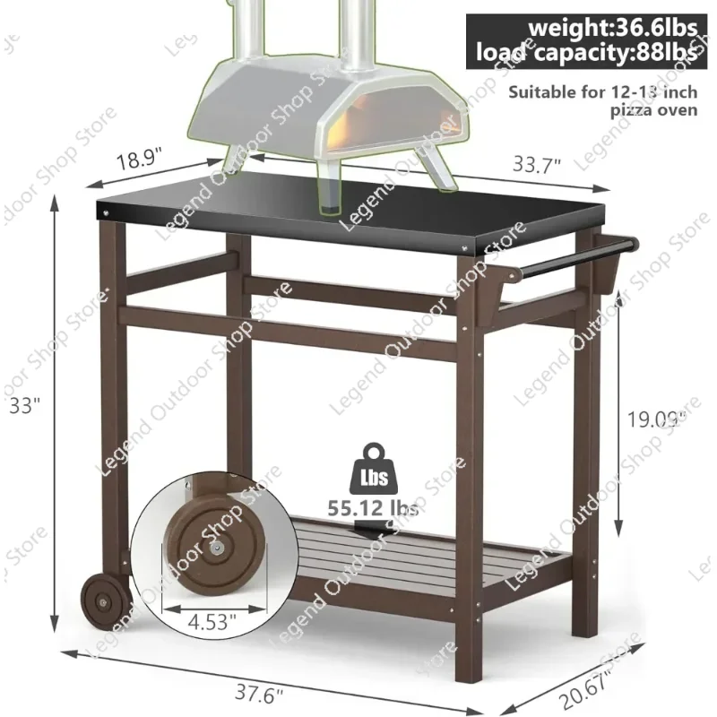 Outdoor Prep Dining Table,Movable Pizza Oven Stand, Stainless Steel Patio Bar Cart,Patio Grilling Backyard Grill Cart