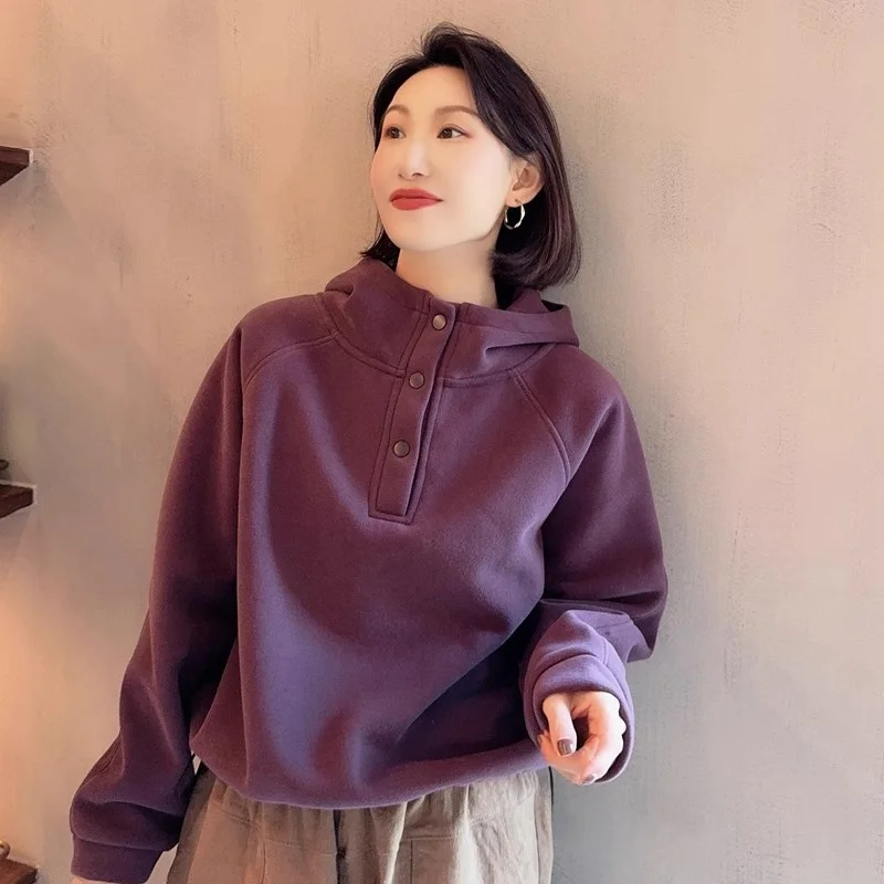 

Удобная толстовка с капюшоном на подкладке Fce, женская осенне-зимняя повседневная фиолетовая толстовка из полиэстера и спандекса