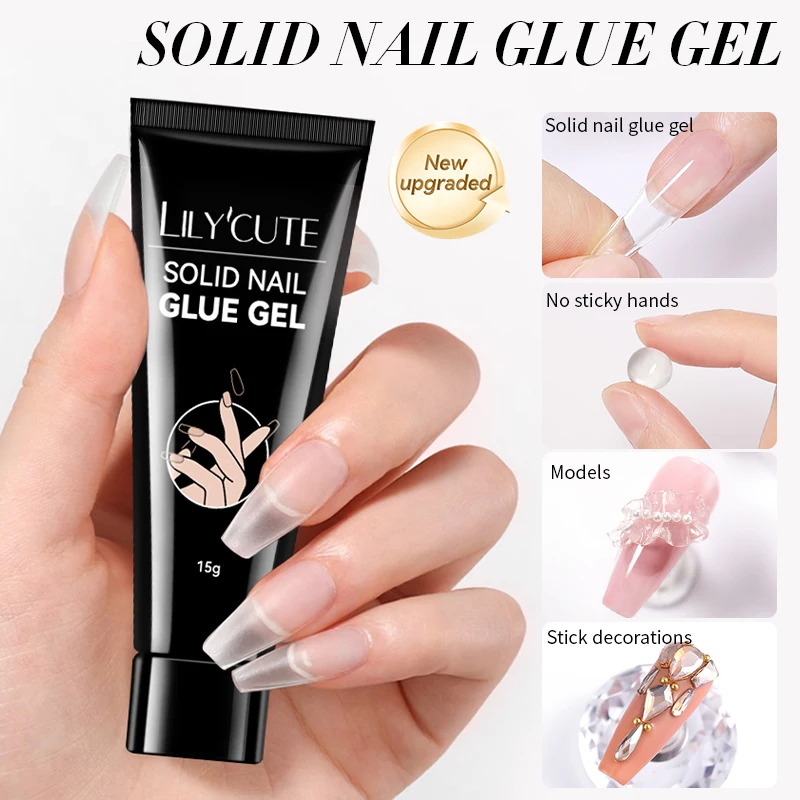 LILYCUTE 15g pegamento para uñas de Gel sólido fácil de pegar puntas de uñas postizas función de adhesión duradera pegamento 4 en 1 decoración artística de uñas postizas