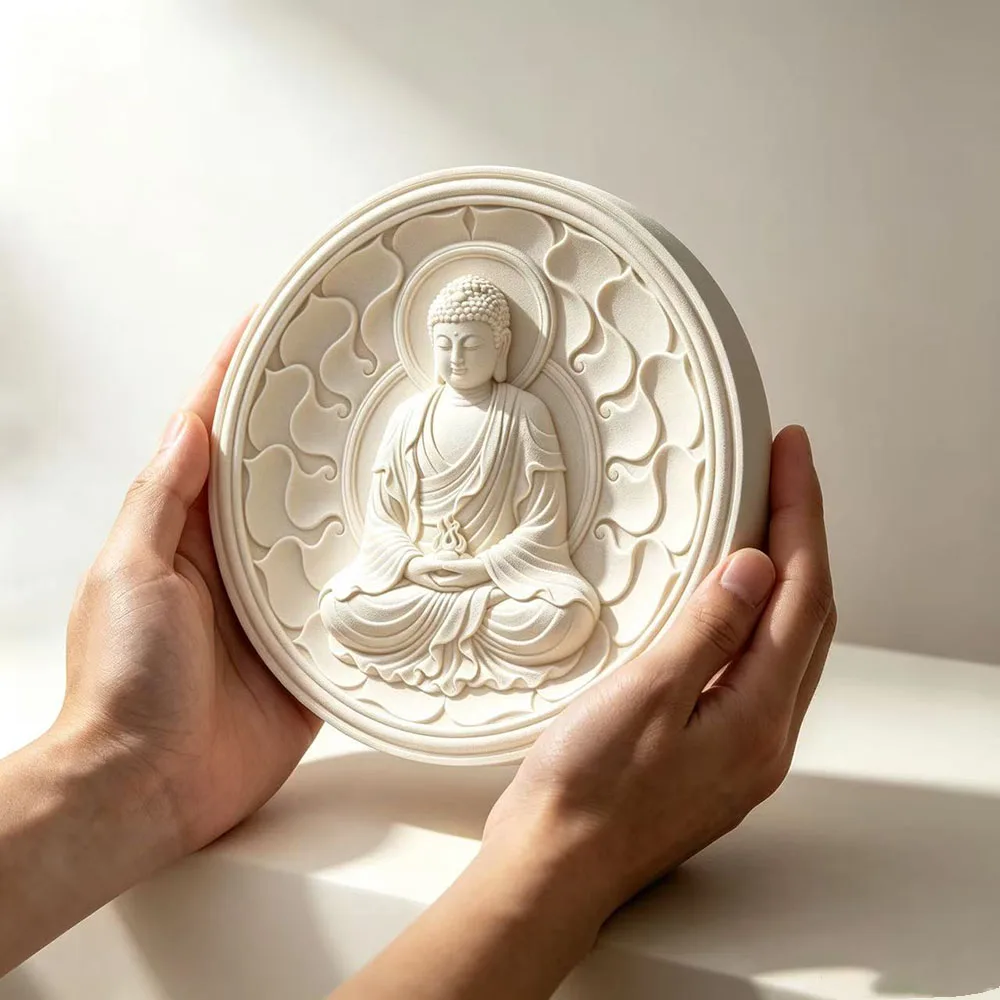 3D Buddha Relief Silicone Mold Lotus Medallion Plaster Concrete Resin Mold Zen Tea Pet Home Decor DIY Craft Tool