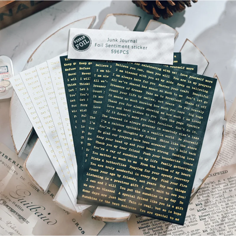 KSCRAFT 8 Sheets Foil Junk Journal Sentiment Small Talks Paper Stickers for Scrapbooking DIY Photo Album Card Making Crafts