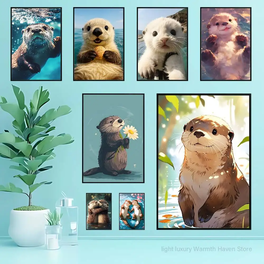 

Cute Animals Sea Otters Poster Waterproof HD Wall Art Decal Self-Adhesive Aesthetic Decor For Home Living