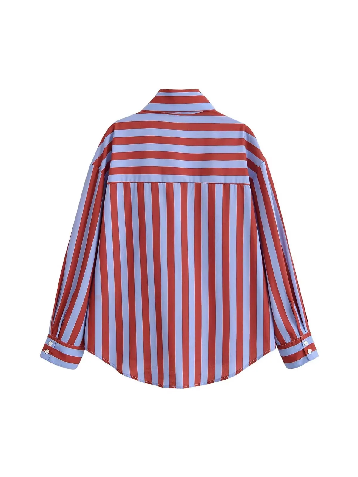 Withered Women's Asymmetrical Hem Long Sleeved High Neck Bow Embellished Striped Shirt