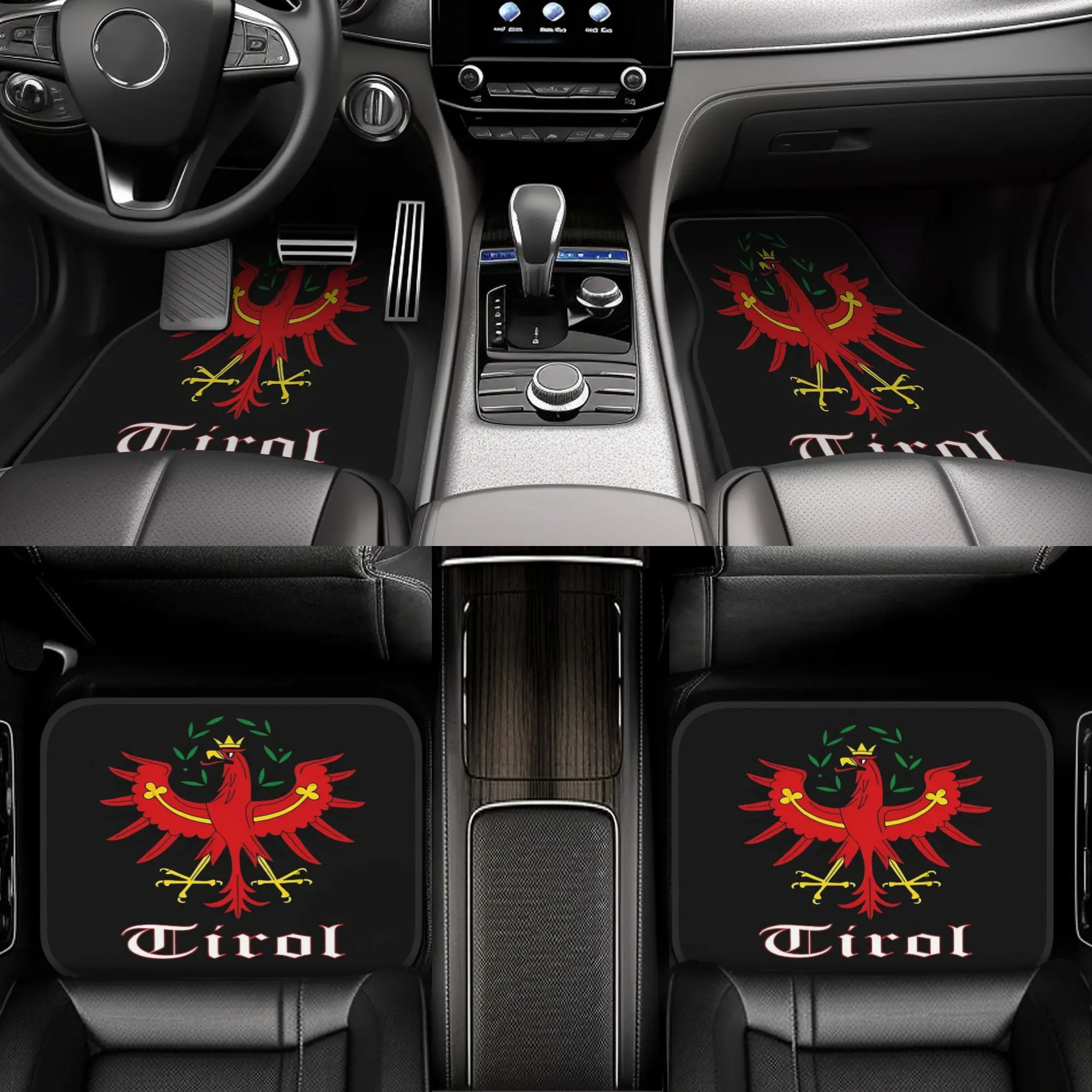 Tapis de sol de voiture aigles tyroliens durables, thème fidélité au tyrol, tapis robustes et durables, idéal pour Halloween et cadeau de noël, 4 pièces