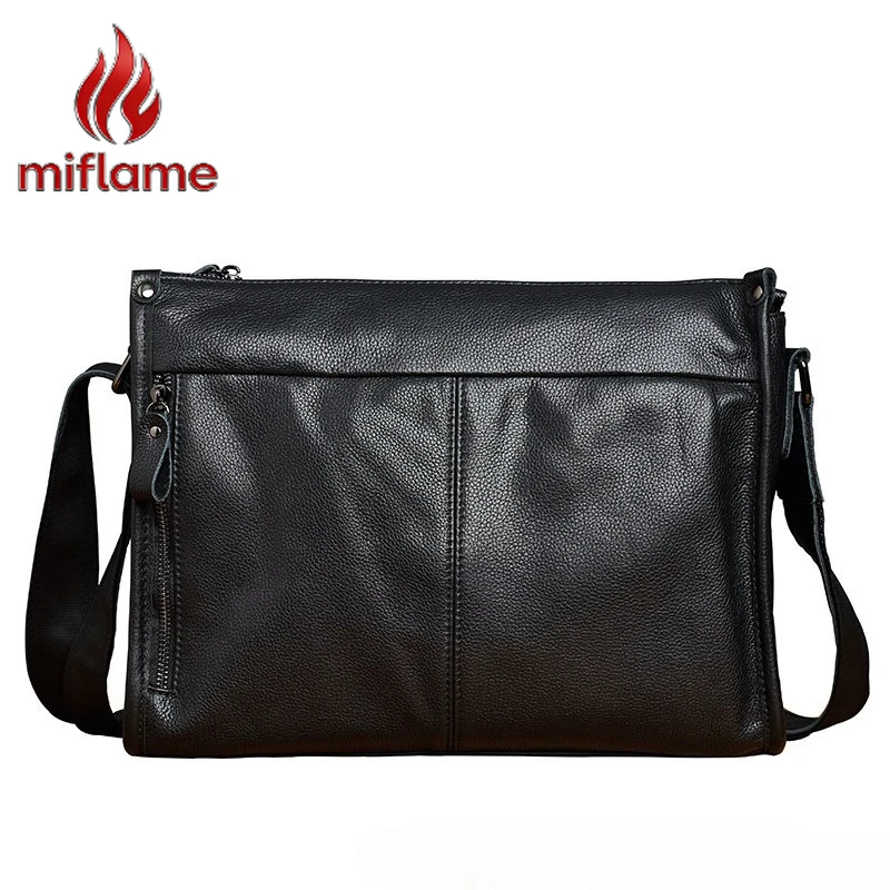 

Men's Genuine Leather Crossbody Messenger Bag Horizontal A4 Large Capacity Shoulder Bag for Business Office Work Travel Simple