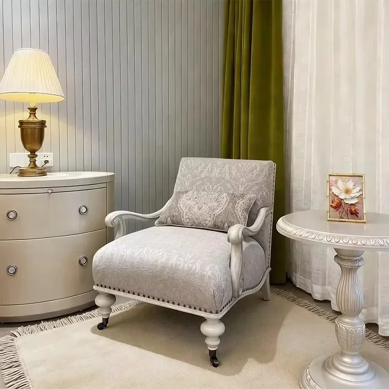 Architectural Renaissance Leisure Sofa Meijia Solid Wood Carving Original Fabric Single Leisure Chair Tiger Chair
