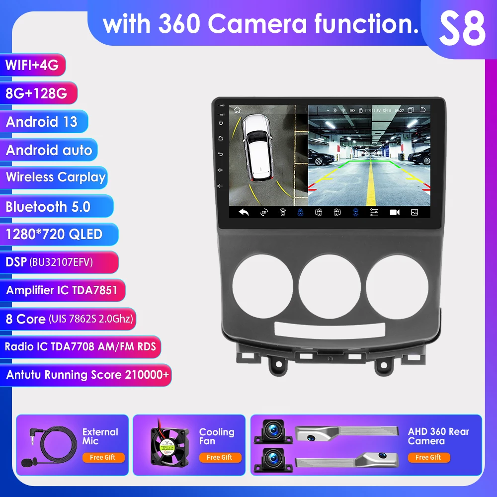 360 Camera Android13 Autoradio Voor Mazda 5 2005-2010 Auto Multimedia GPS 4G Carplay Intelligent Scherm 2Din autoradio SWC 9'