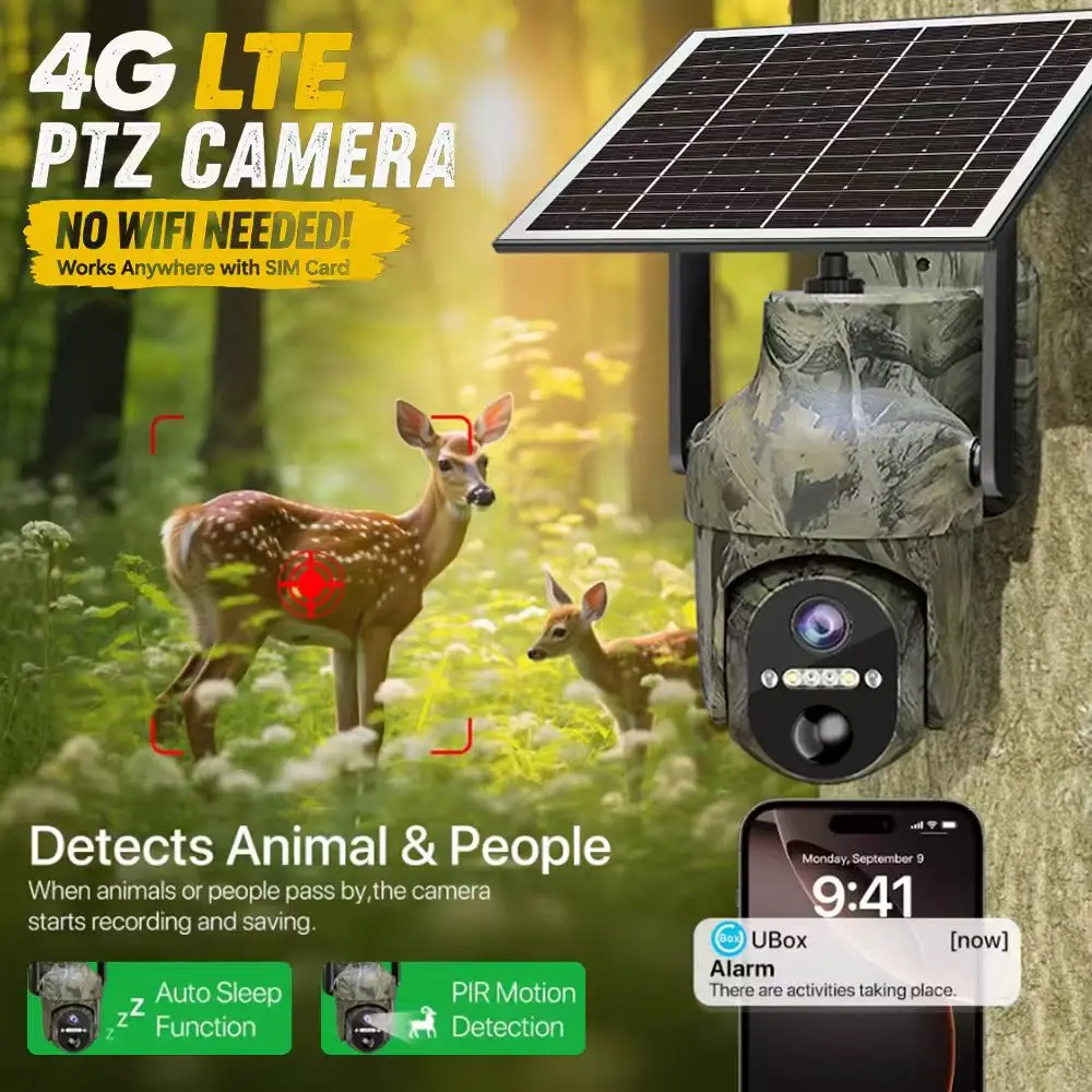 2K 3MP 4G Sim Card LTE Battery Solar Trail Hunting Wildlife PIR Motion Activated Home Security Camera Outdoor Color Night Vision