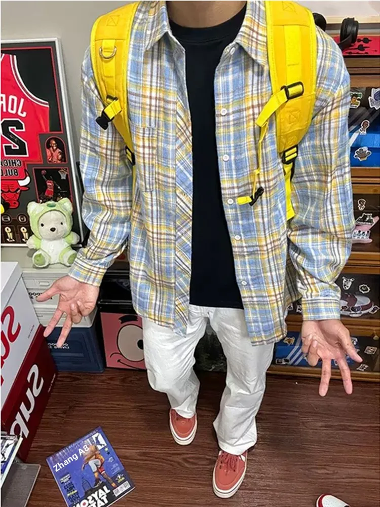 

Vintage Plaid Long Sve Men's irt Couple's Light Outerwear Cotton Polyester Blend Busin Casual Ciwalk Street Sle