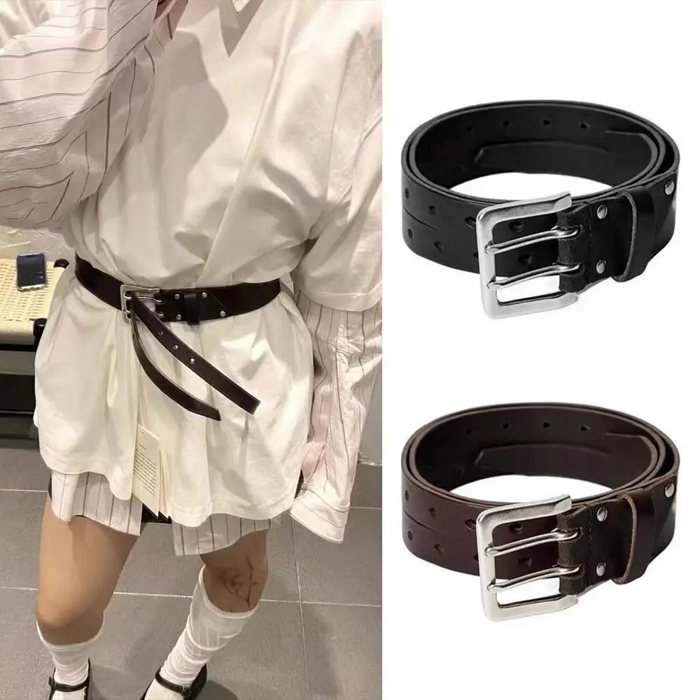 

Jeans Pants Decor PU Leather Double-Breasted Belt Y2K Retro Waist Chain Personalized Leather Belt