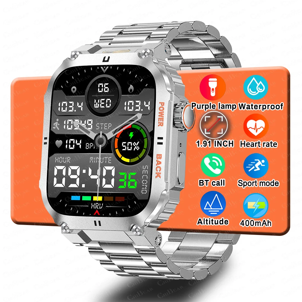 

1.91 inch Rugged Military Smart Watch Men's Outdoor Watch HD Touch Screen GPS Trajectory Voice Bluetooth Call Smartwatch Men
