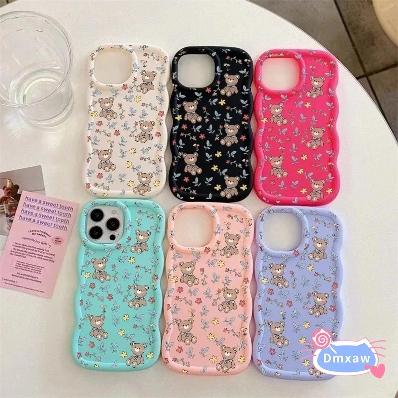 Для Xiaomi 14 Ultra 14T Pro Poco C75 X6 X5 X3 Pro NFC X2 5G 4G Чехол для телефона Ins Style Wave Cute Flower Bear Мягкий чехол