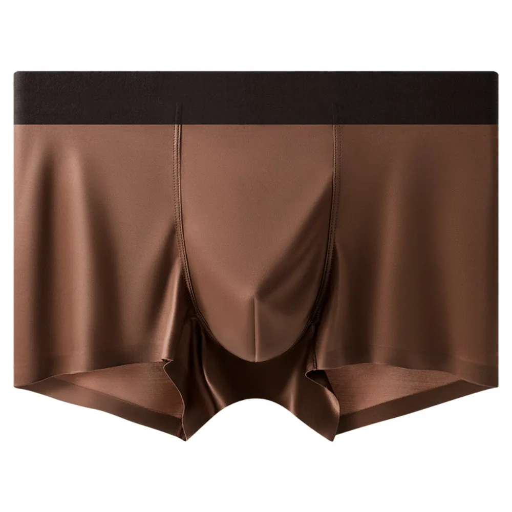 

Comfortable Thin Satin Silk Boxer Briefs Seamless Underpants Ice Silk Boxers Lingerie Mid Waist Underwear for Men Gifts
