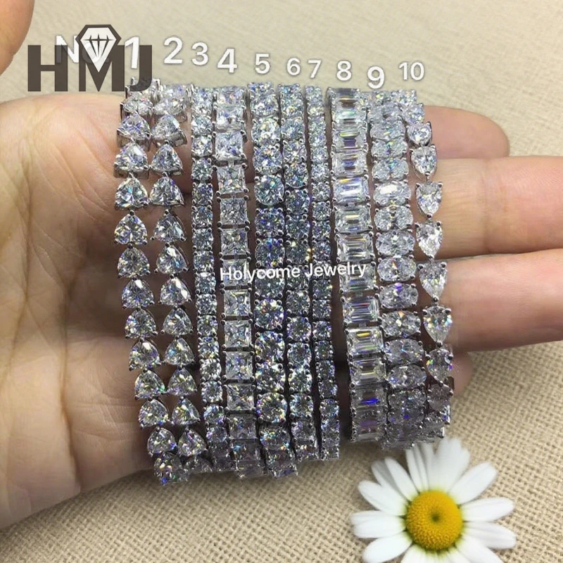

6-9inch Moissanite Tennis Bracelet Multiple Shapes S925 Sterling Silver Plated 18k White Gold with GRA Hip-hop Factory Outlet