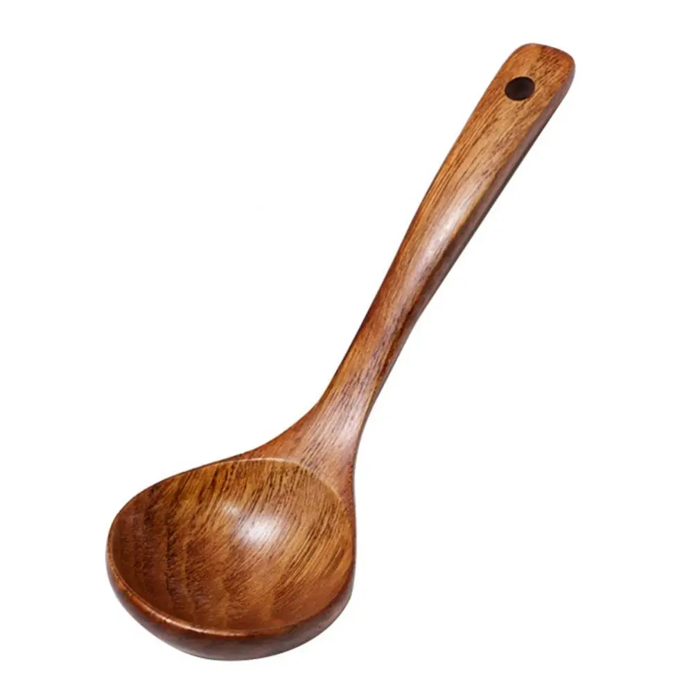 Natural Wooden Large Soup Scoops Long Handle Cooking Scoop Wood Ramen Rice Spoon Soup Ladle Catering Tableware Kitchen Utensil