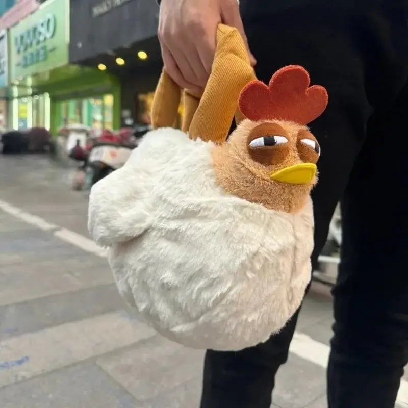 Creatività Borsa in peluche di pollo in pelliccia carina Borsa a forma di gallina brutta Kawaii Borsa a tracolla per bambola divertente per regali di compleanno per donne