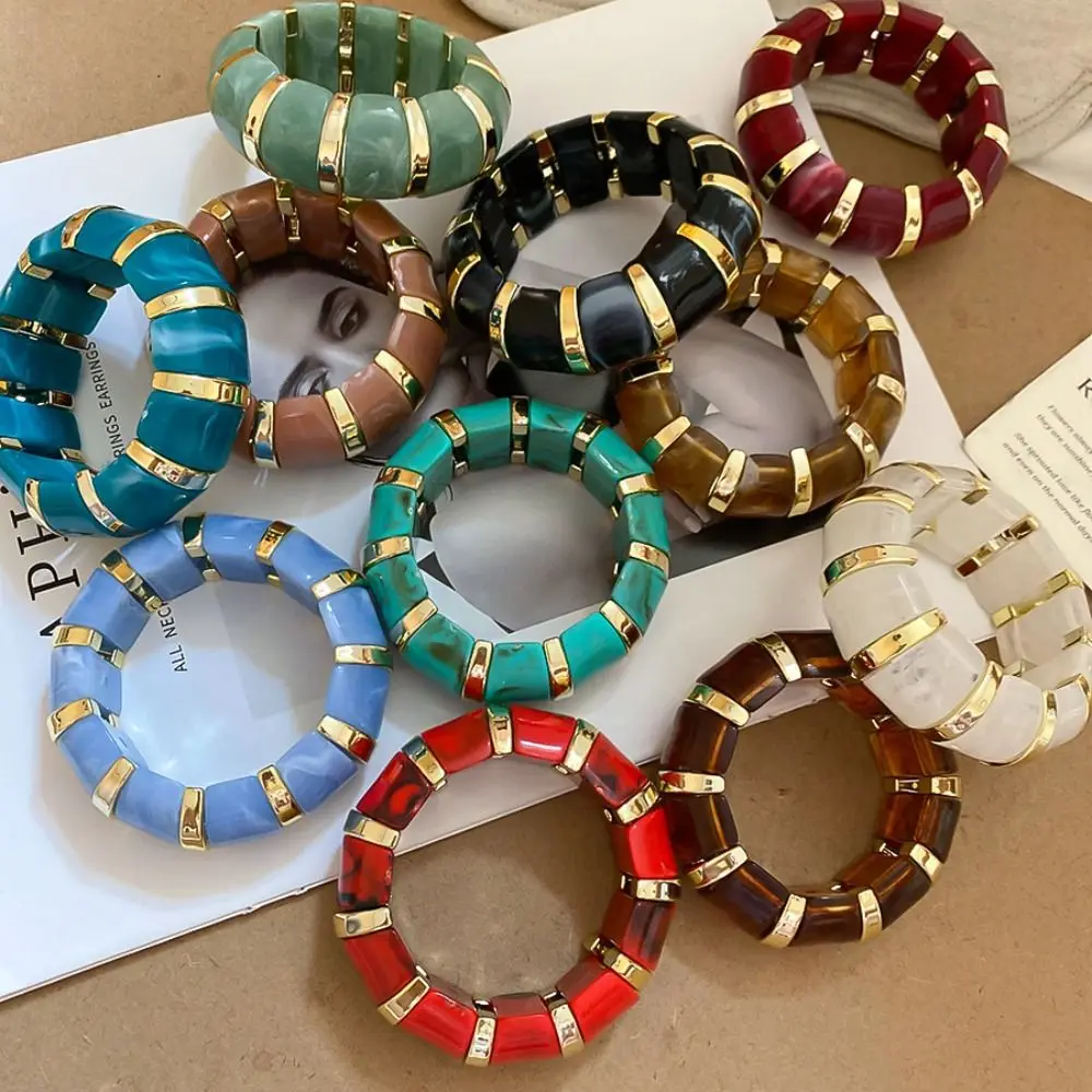 Creative Europe American Style Elastic Bracelet Resin Retro Acrylic Bangle Hand Jewelry Wide Exaggerated Bracelet Girls
