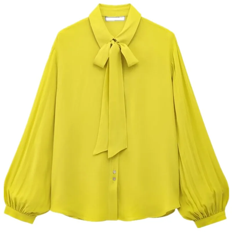 2025년 봄 여성 패셔너블 긴팔 플리츠 칼라 셔츠 나비 매듭 장식 다용도 의류 스윗 스타일 루즈핏