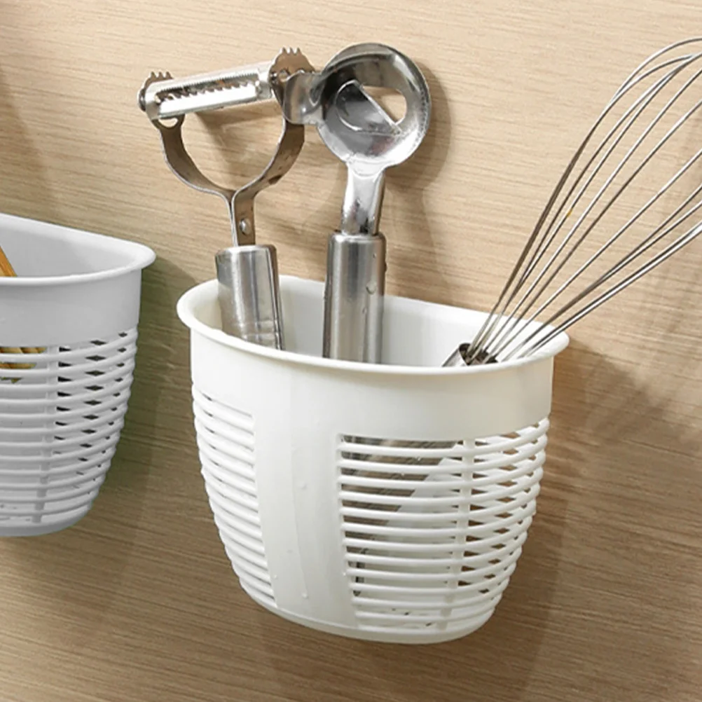 4 قطعة سلة تخزين مثبتة على الحائط بدون حفر منظم مطبخ الحمام تصميم تصريف متعدد الوظائف أبيض أنيق موفر للمساحة #5