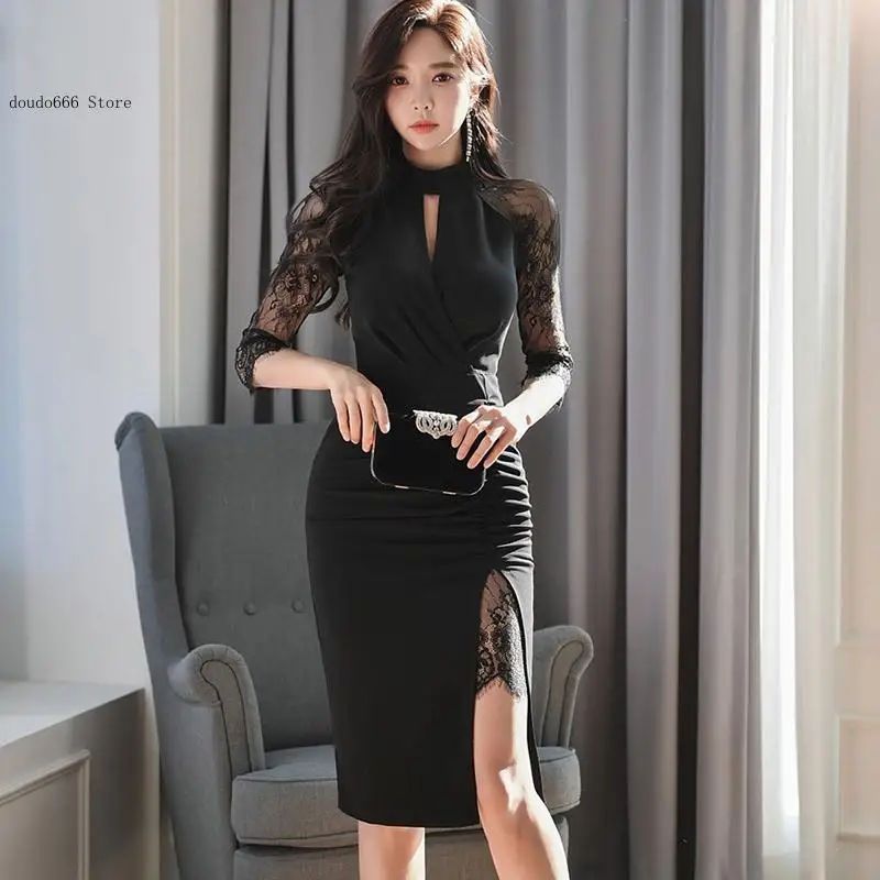 Spring and Summer Leisure Commuting Temperament Slim Fit Slit Hip Hugging One-Step Skirt Dress for Women