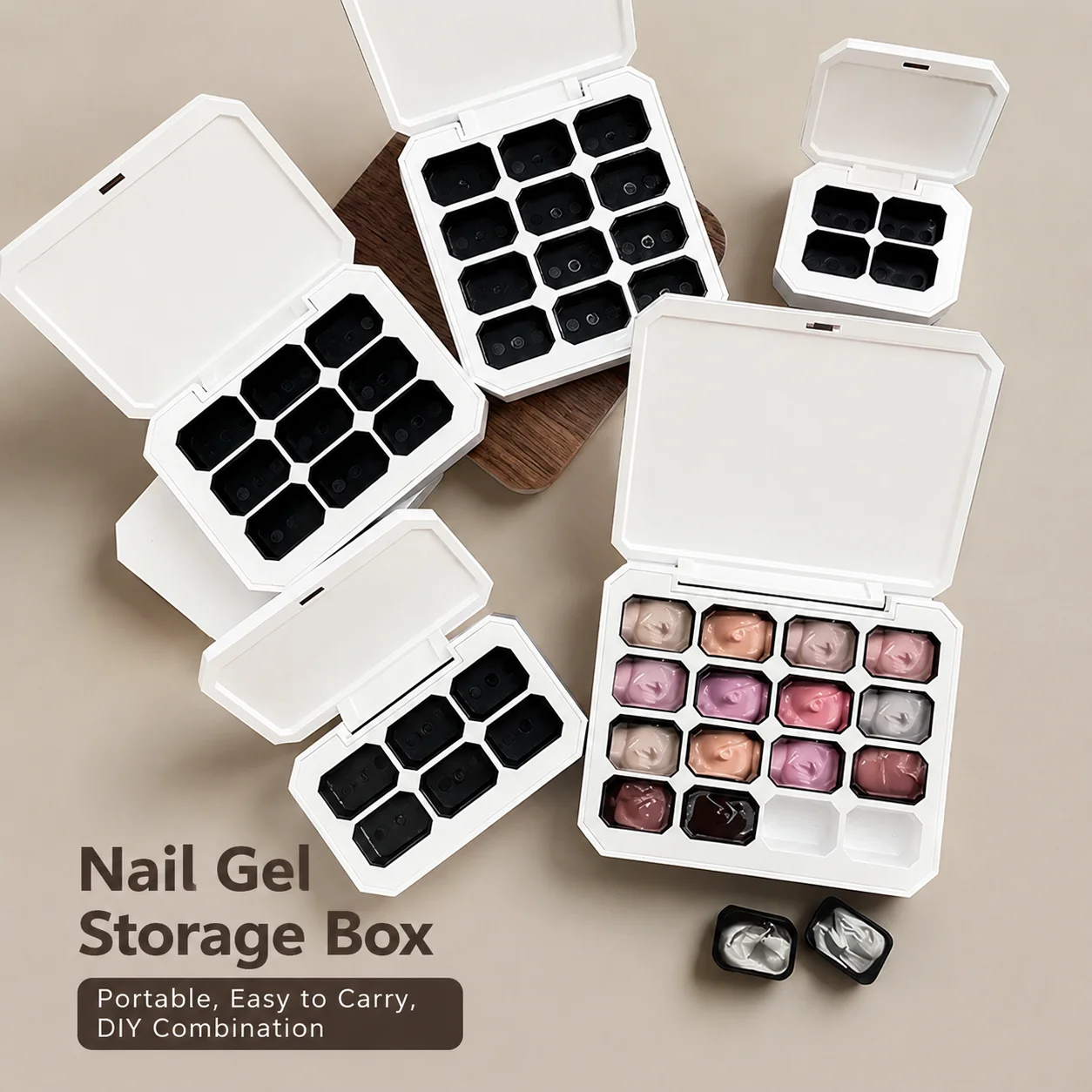 1set Portable Nail Art Palette Nail Gel Storage Box 4/6/9 Grids Empty Nail Polish Container Case For DIY Manicure