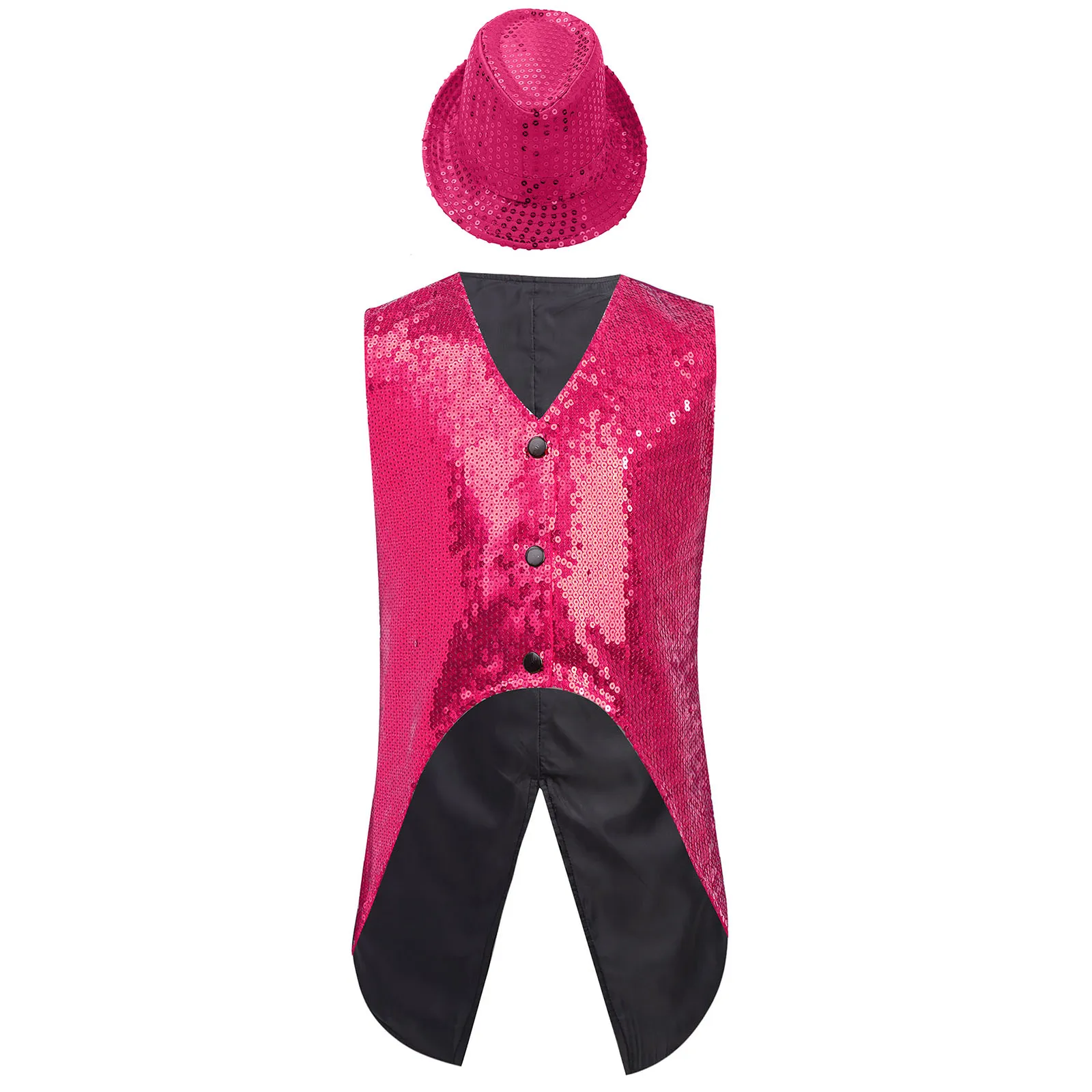 

Kids Girls Boys Vest Waistcoat Shiny Sequins Sleeveless Formal Suit Jacket+Hat for 5Pcs Jazz Dance Party Performance Outerwear