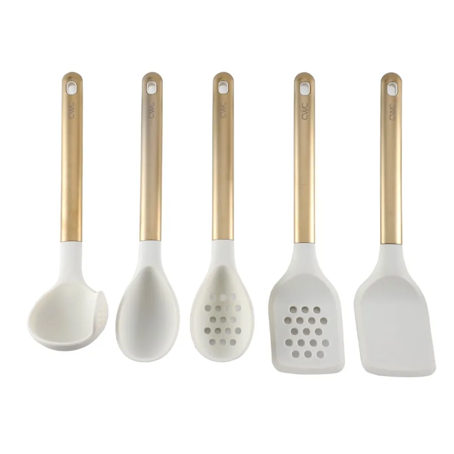 

5-Piece Stainless Steel and Silicone Utensil Set Durable and Nonstick Safe