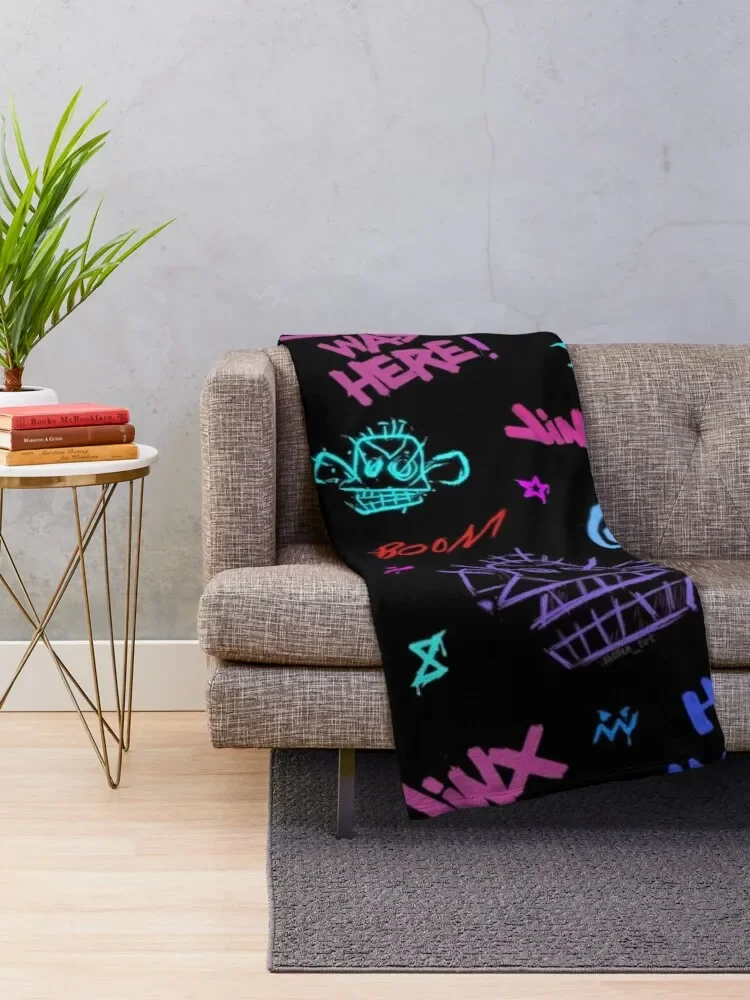 Jinx Arcane | Graffiti Sheet Sticker Throw Blanket Velor Blankets Large Blanket Custom Blankets