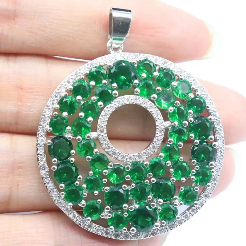 

10.5g 925 SOLID STERLING SILVER PENDANT Long Big Green Emerald CZ Women Dating