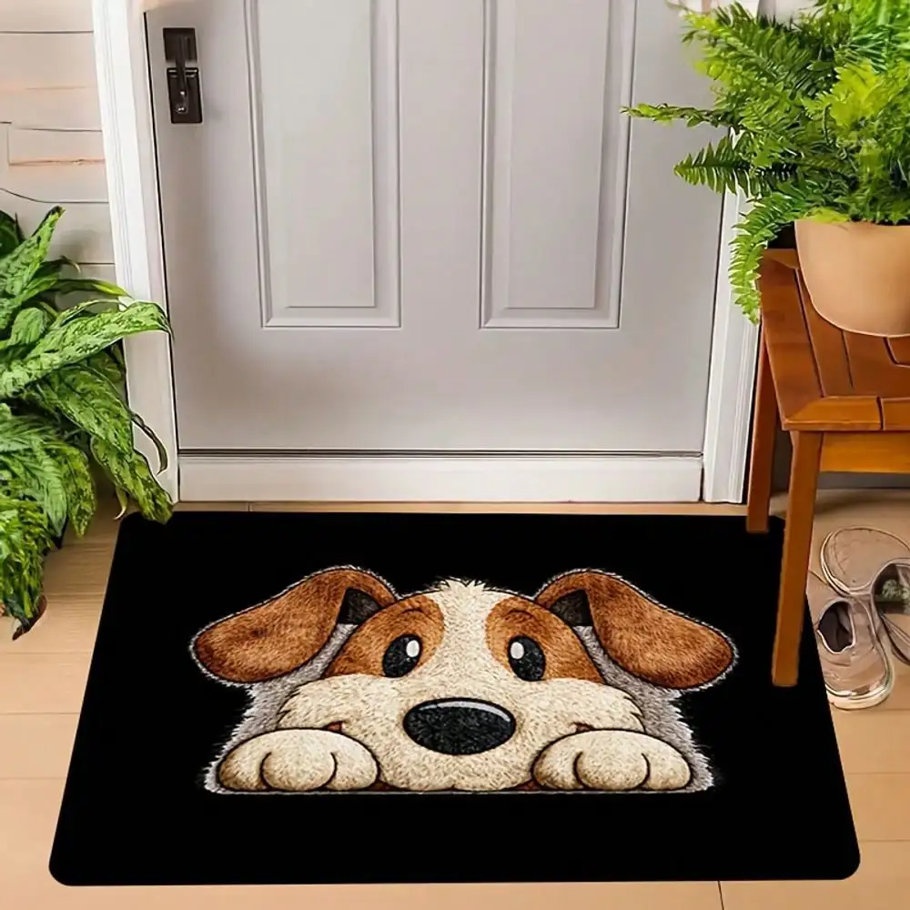 1pc Flannel Doormat Cute Puppy Face Door Mat – 1cm Thick Sponge Material, Soft Plush Design, Non-Slip Backing, Perfect For Entryway, Bedroom, Kitchen, Bathroom