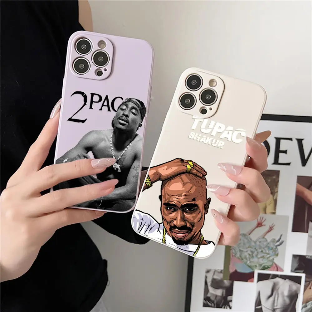 2PAC Tupac Rapper Hip Hop Phone Case For iPhone 15 14 13 12 11 Pro Max Mini 15 Plus Cases 2PAC Coque Liquid Silicone Back Covers