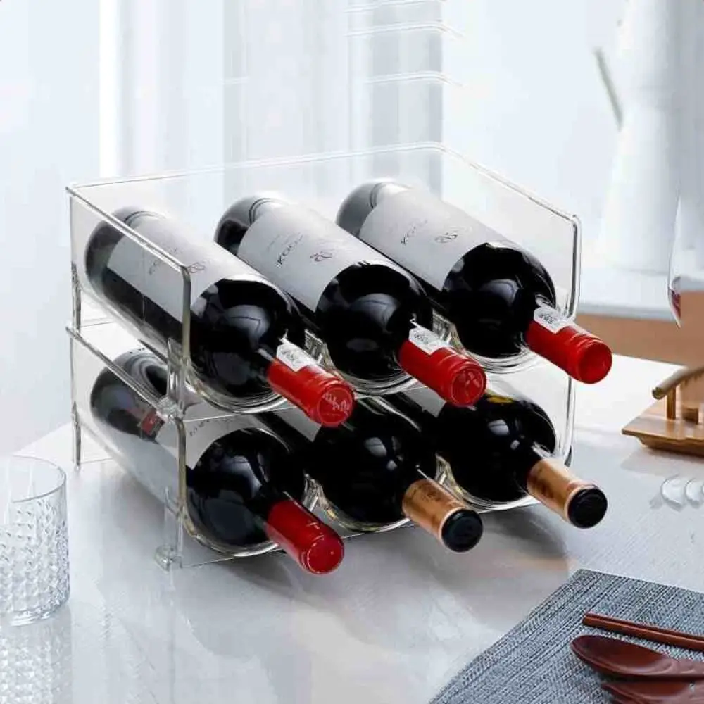 Stackable Water Bottle Storage Rack New Transparent Plastic Red Wine Shelf Cup Holder Kitchen